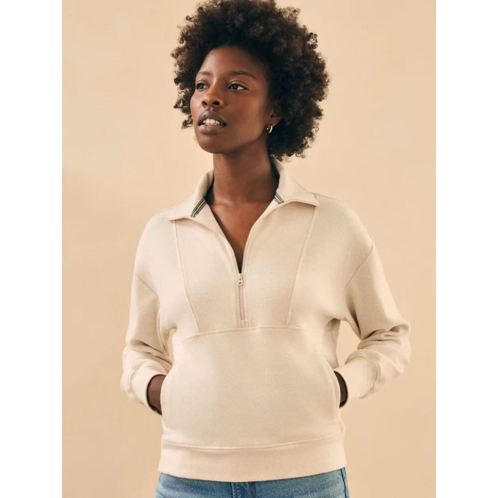 Faherty Legend Half Zip Sweatshirt Womens XS Cream Ivory Lounge Casual Pull Over